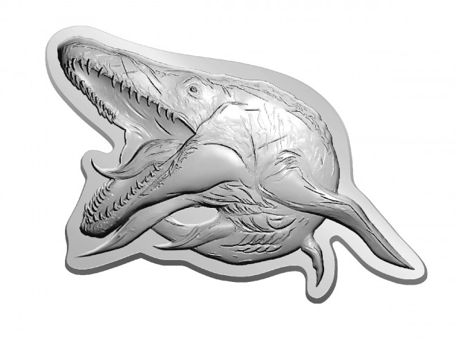 A random pin badge featuring one of the three great dinosaurs—land, sea, or sky—is included.